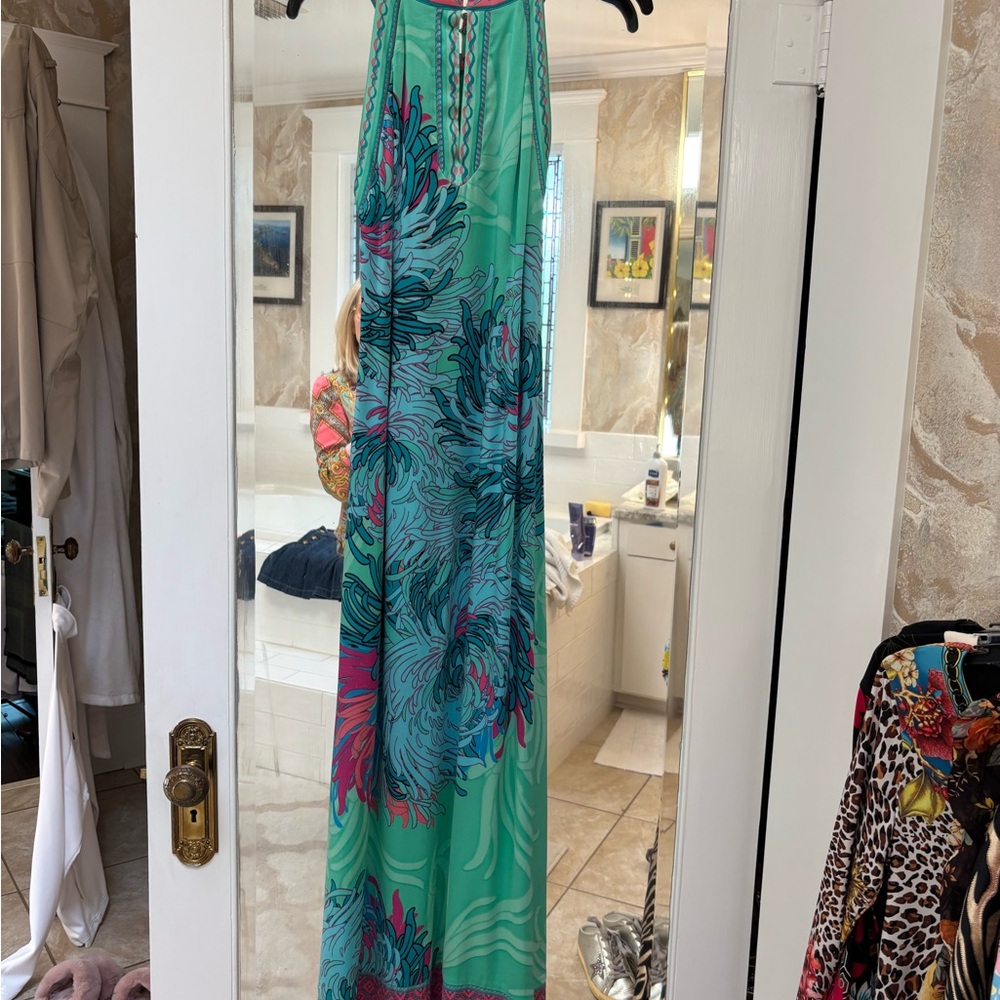 Hale Bob Turquoise and Pink Maxi Dress